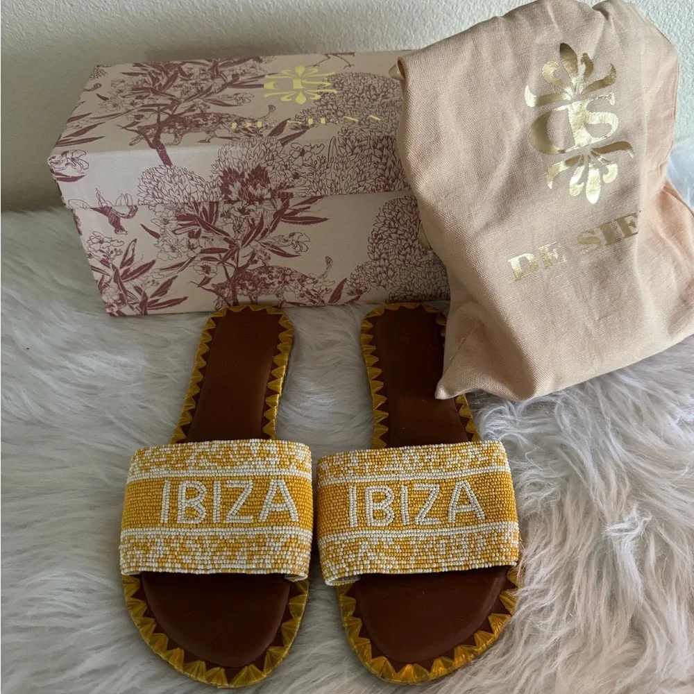 Gorgeous De Siena Ibiza Hand Beaded Sandal - Yellow Size 9 EUC - Picture 3 of 6